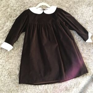 Brown velvet, white satin collar and cuffs dress.